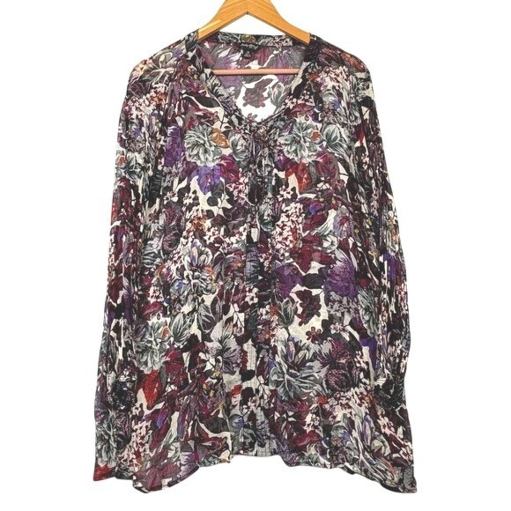 Lucky Brand Women Long Sleeve Tunic Blouse 1X Boho Peasant Festival Fairy Forest